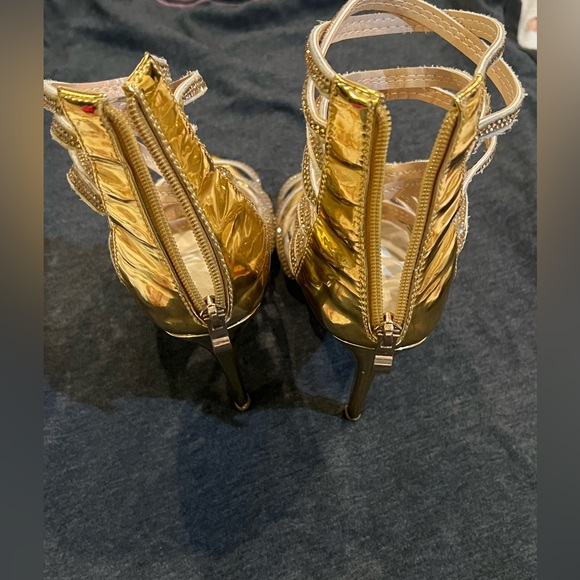 Woman High Stiletto Heel Dress Gladiator Peep Toe Sandals Gold size 8 - Picture 5 of 9